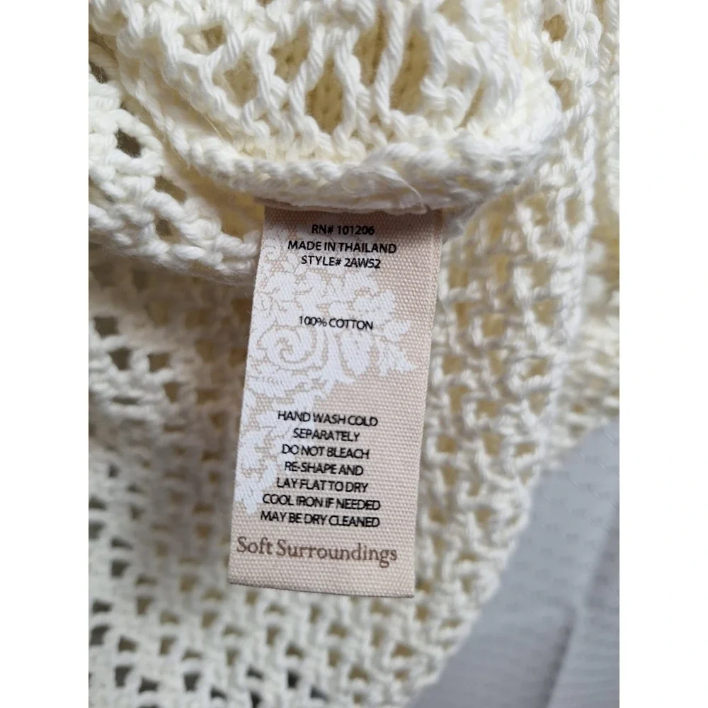 SOFT SURROUNDINGS Crochet Open Knit Sweater Sz M White Black Pockets Lagenlook - Picture 5 of 7
